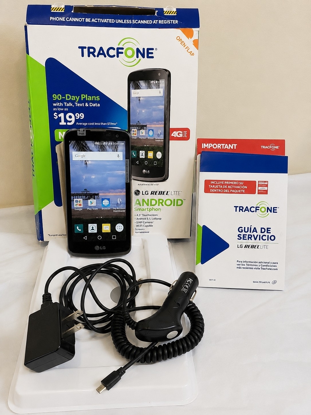 LG Rebel LTE TracFone Android Smartphone 4G Box Chargers Vintage